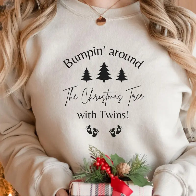 Pregnancy Announcement Bumpin Around Tree Twins New Mom Maternity Reveal Shirt T-Shirts, Hoodie, Sweatshirt - T-Shirt, Sweatshirt, Hoodie