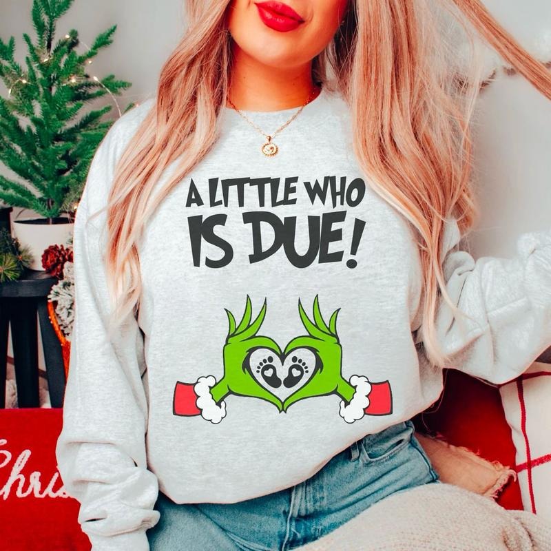 Pregnancy Reveal Little Who Is Due Shirt Maternity Pregnant Shirt Winter Pregnancy Announcement Baby Reveal Xmas Party Shirt T-Shirts, Hoodie, Sweatshirt - T-Shirt, Sweatshirt, Hoodie