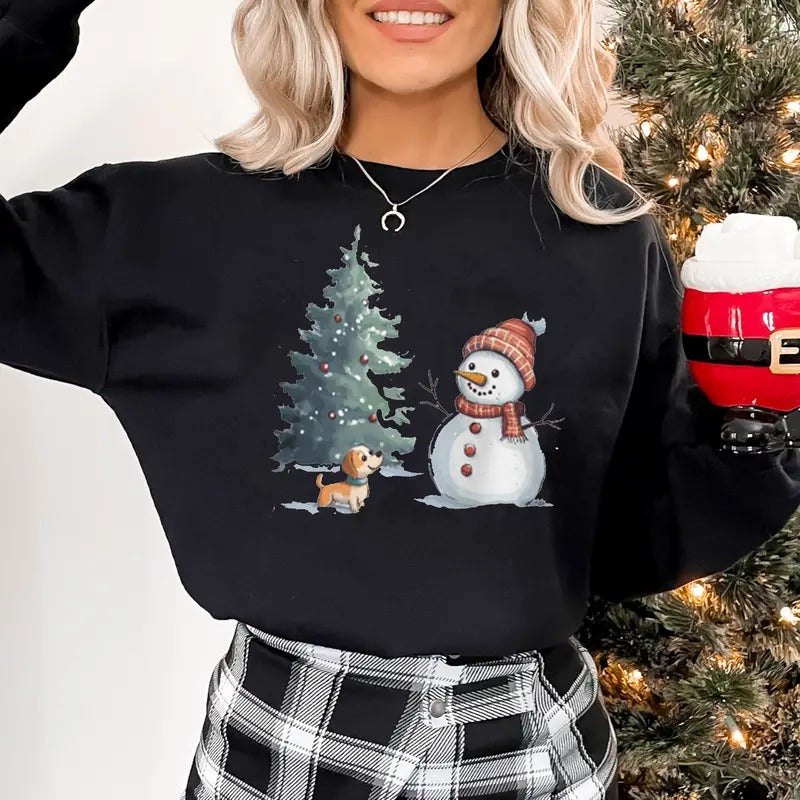 Snowman & Dog Cute Snowman Tree Dog Lover T-Shirts, Hoodie, Sweatshirt - T-Shirt, Sweatshirt, Hoodie