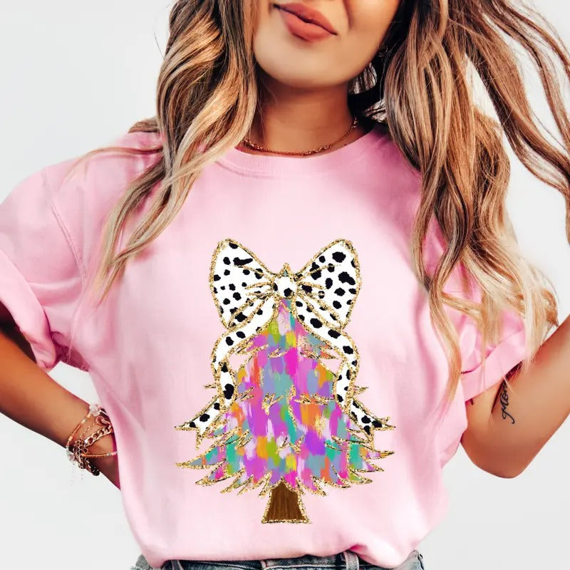 Tree Faux Glitter Pink Shirt Shirt Comfort Colors Shirt Cotton Top T-Shirts, Hoodie, Sweatshirt - T-Shirt, Sweatshirt, Hoodie