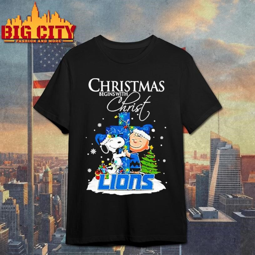 Christmas begins with Christ Detroit Lions shirt Unisex T-shirt, Sweatshirt, Hoodie, Long Sleeve Tee - T-Shirt, Sweatshirt, Hoodie