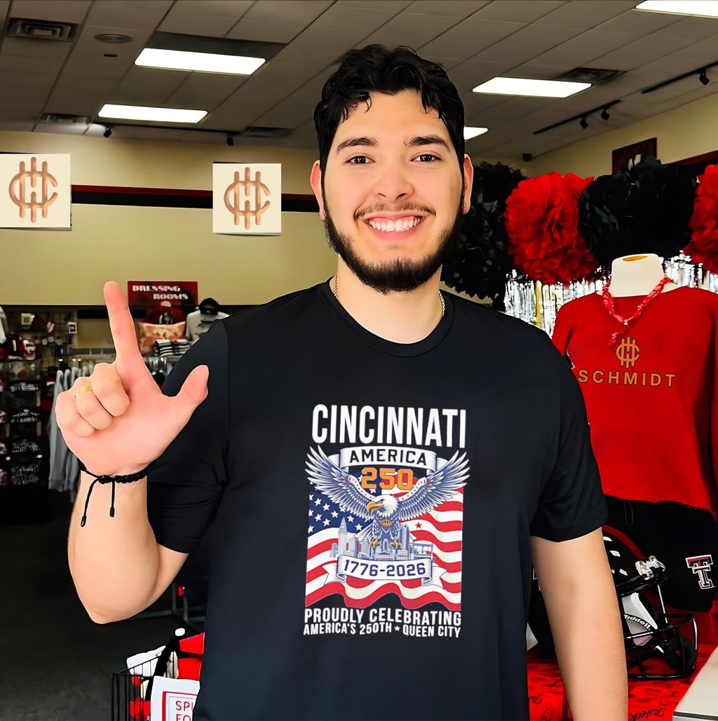 Cincinnati America 250th Anniversary 1776-2026 Proudly Celebrating shirt Unisex T-shirt, Sweatshirt, Hoodie, Long Sleeve Tee - T-Shirt, Sweatshirt, Hoodie