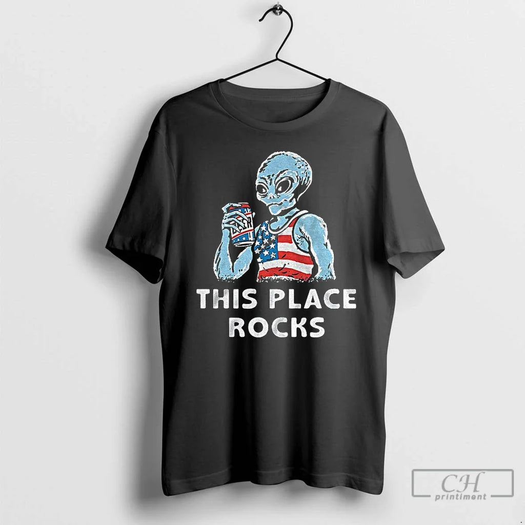 Classic Alien This Place Rocks America Independence Day Unisex T-shirt, Sweatshirt, Hoodie, Long Sleeve Tee - T-Shirt, Sweatshirt, Hoodie