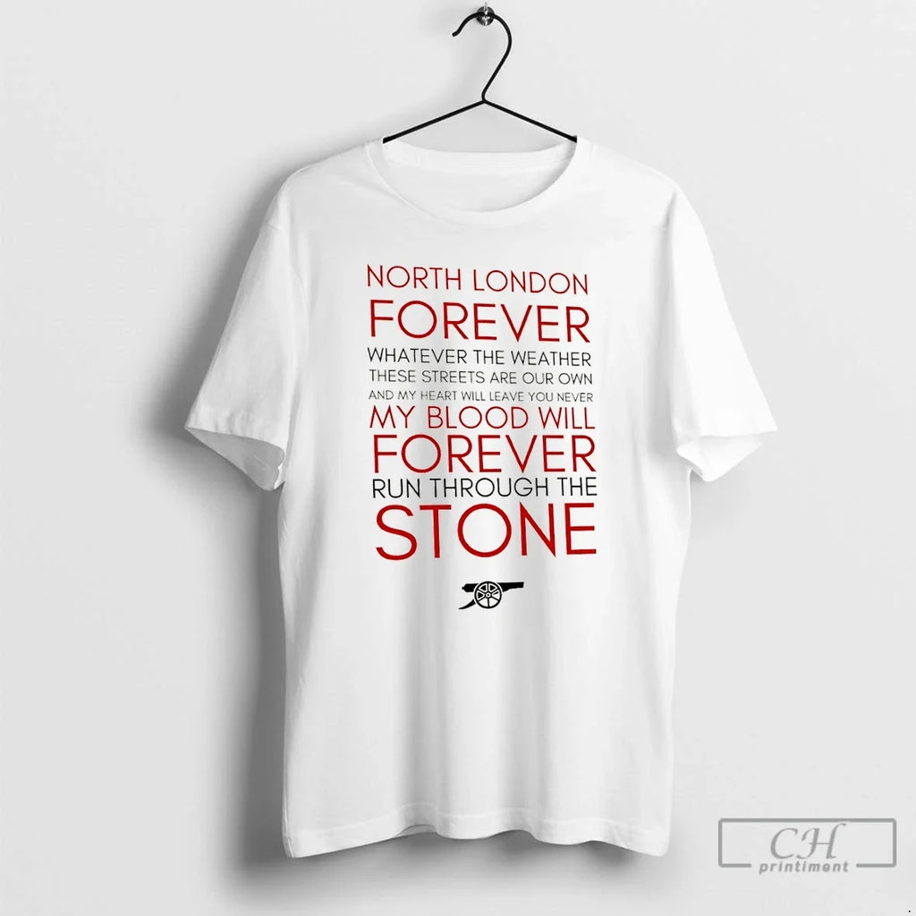 Classic Arsenal Fc North London Forever Lyrics Football Fan Unisex T-shirt, Sweatshirt, Hoodie, Long Sleeve Tee - T-Shirt, Sweatshirt, Hoodie