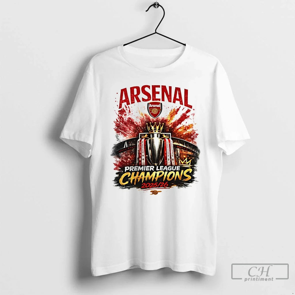 Classic Arsenal Premier League Champions 2025 26 Retro Football Graphic Unisex T-shirt, Sweatshirt, Hoodie, Long Sleeve Tee - T-Shirt, Sweatshirt, Hoodie