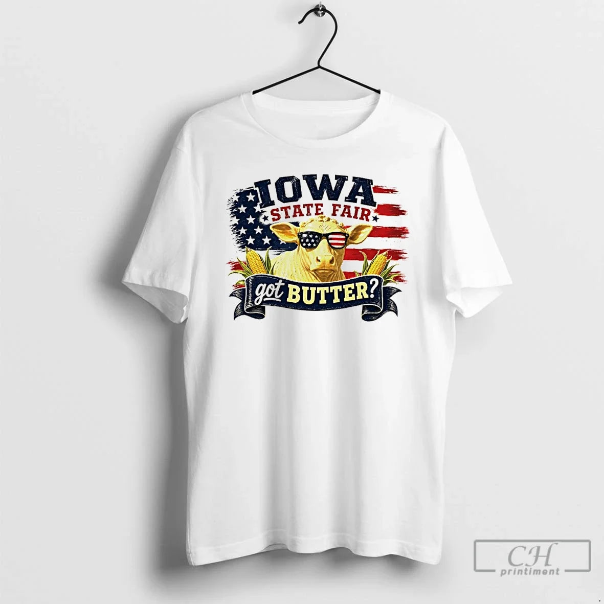 Classic Cow Jowa State Fair Got Butter American Flag 4th Of July T Shirts Sweater Unisex T-shirt, Sweatshirt, Hoodie, Long Sleeve Tee - T-Shirt, Sweatshirt, Hoodie
