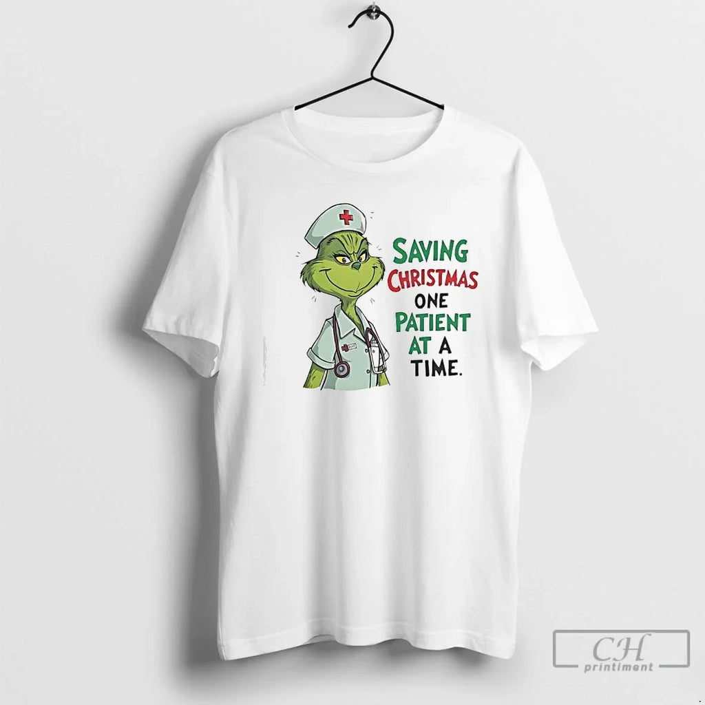 Classic Grinch Green Saving One Patient Time Nurse T-Shirts, Hoodie, Sweatshirt - T-Shirt, Sweatshirt, Hoodie