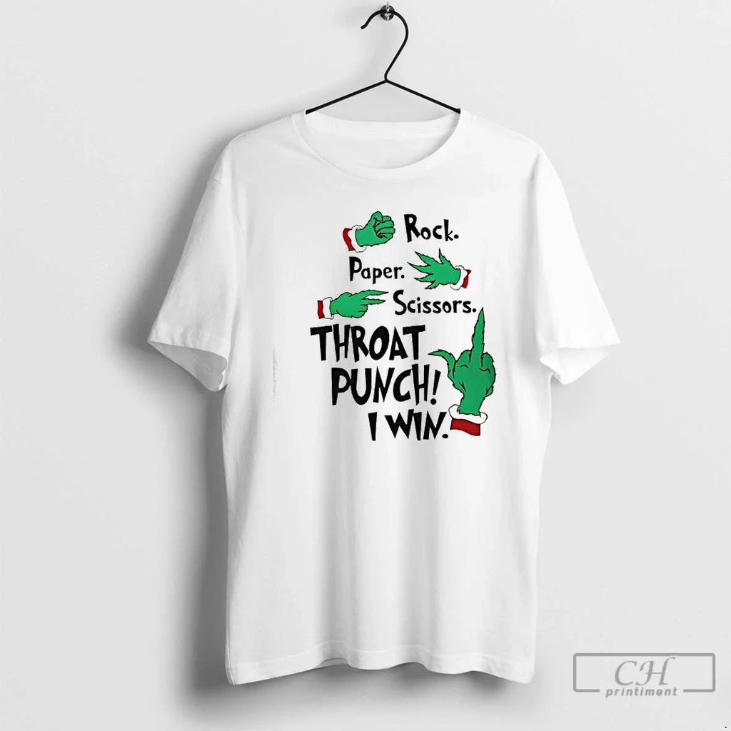 Classic Grinch Hands Rock Paper Scissors Throat Punch I Win T-Shirts, Hoodie, Sweatshirt - T-Shirt, Sweatshirt, Hoodie