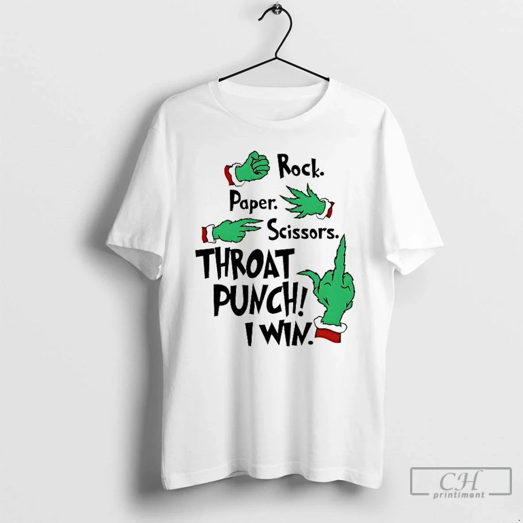 Classic Grinch Hand Rock Paper Scissors Throat Punch I Win T-Shirts, Hoodie, Sweatshirt - T-Shirt, Sweatshirt, Hoodie