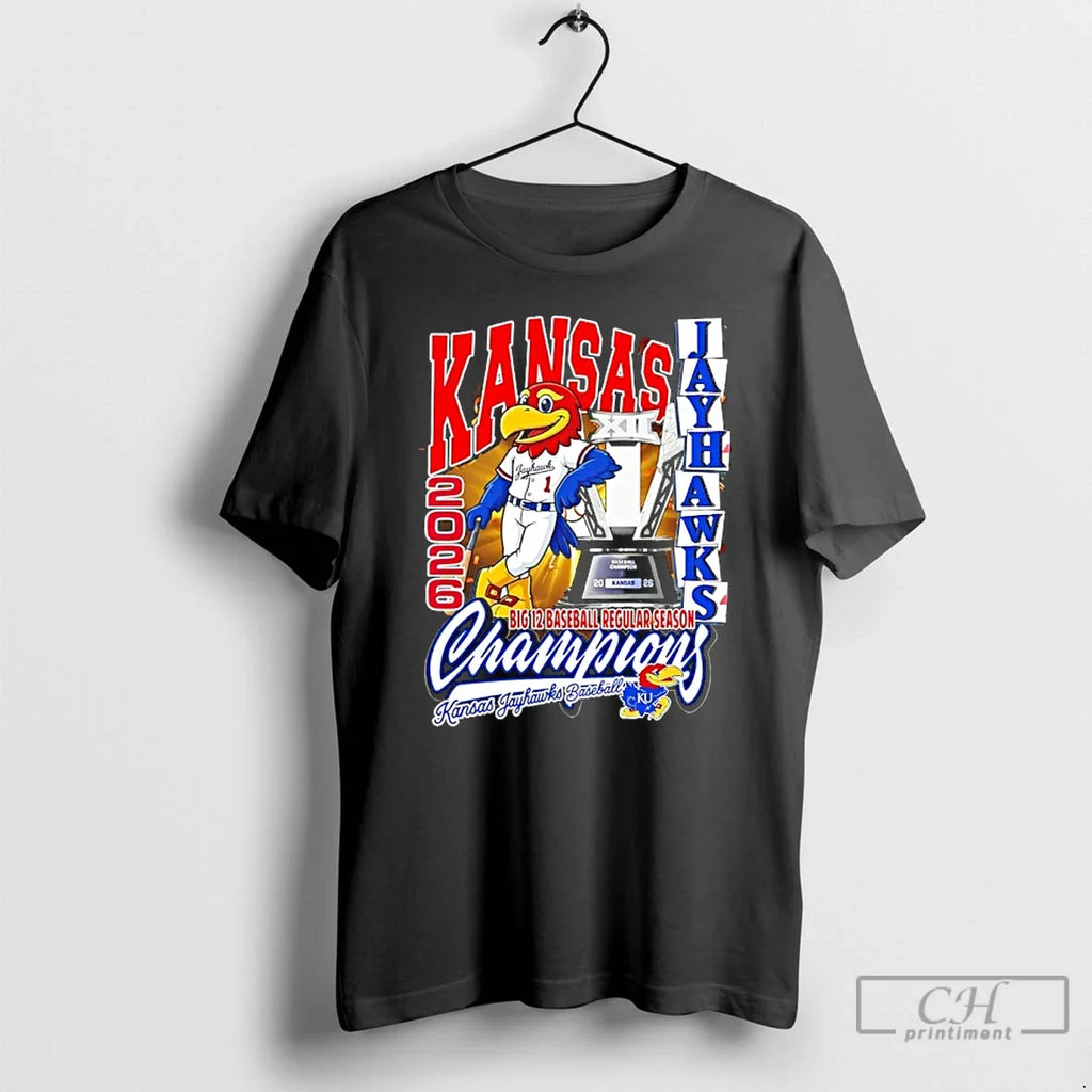 Classic Kansas Jayhawks Baseball Big 12 Regular Season Champions Mascot Trophy Unisex T-shirt, Sweatshirt, Hoodie, Long Sleeve Tee - T-Shirt, Sweatshirt, Hoodie