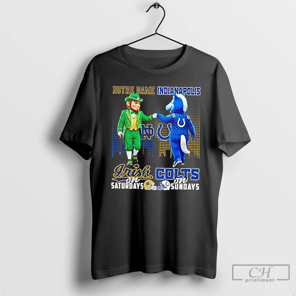 Classic Mascots Notre Dame Fighting Irish Saturdays X Indianapolis Colts Sundays Skyline T-Shirts, Hoodie, Sweatshirt - T-Shirt, Sweatshirt, Hoodie
