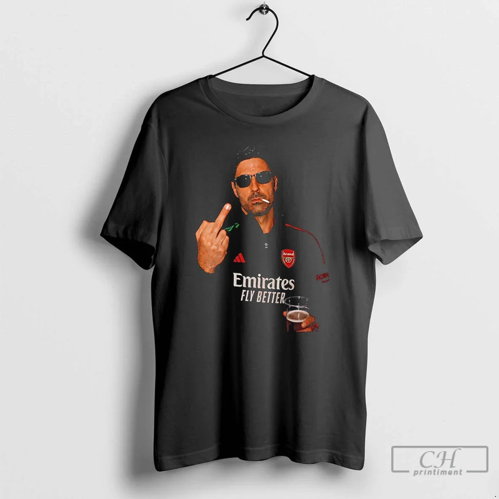 Classic Mikel Arteta Arsenal Coach Smooking Middle Finger Premier League Champions 2025 26 T Shirts - T-Shirt, Sweatshirt, Hoodie