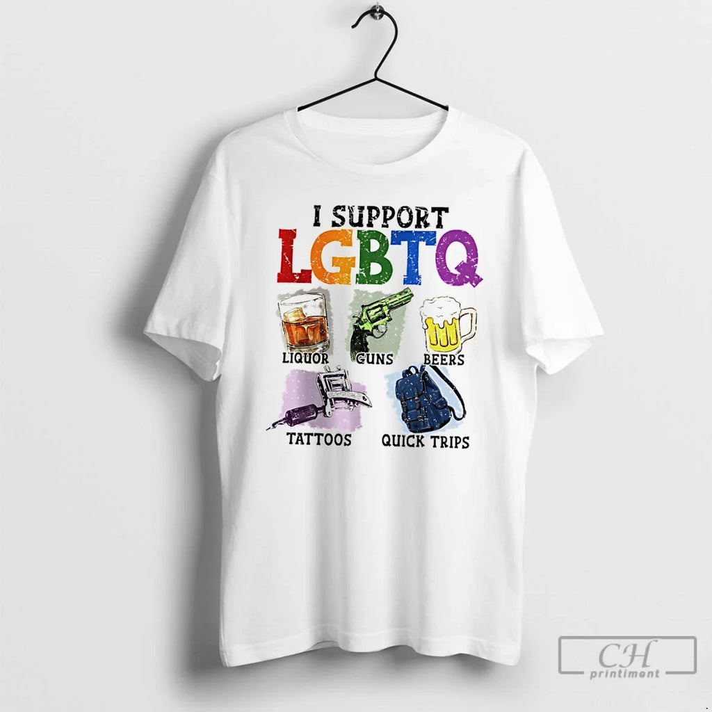 Classic Pride Month Graphic I Support Lgbtq Liquor Guns Beers Tattoos Unisex T-shirt, Sweatshirt, Hoodie, Long Sleeve Tee - T-Shirt, Sweatshirt, Hoodie