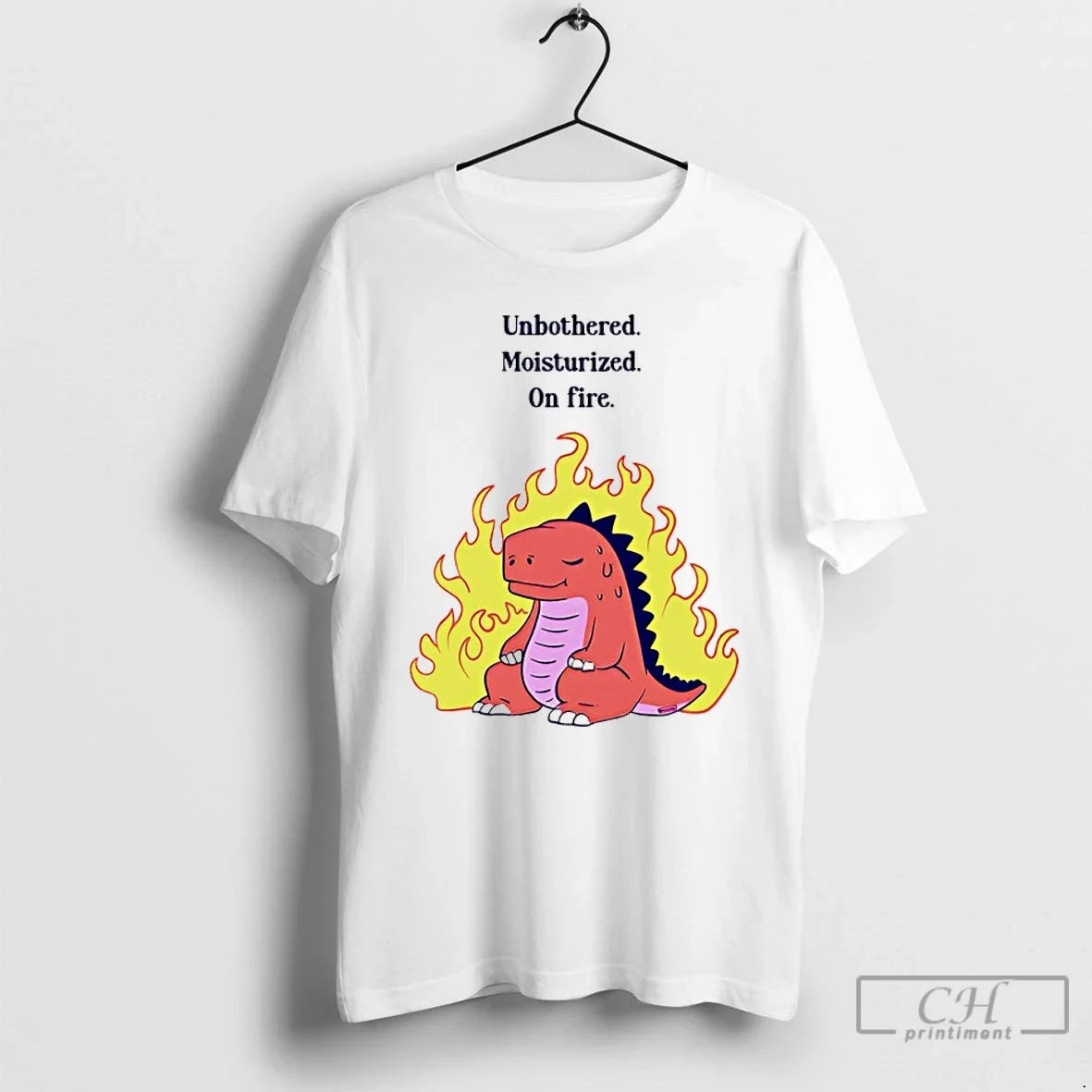Classic Red Dinosaur Unbothered Moisturized On Fire Unisex T-shirt, Sweatshirt, Hoodie, Long Sleeve Tee - T-Shirt, Sweatshirt, Hoodie
