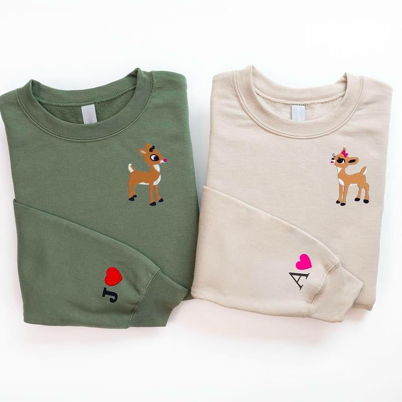 Classic Rudolph Embroidered Embroidered Movie Couple Custom Initials Embroidered T-Shirts, Hoodie, Sweatshirt - T-Shirt, Sweatshirt, Hoodie