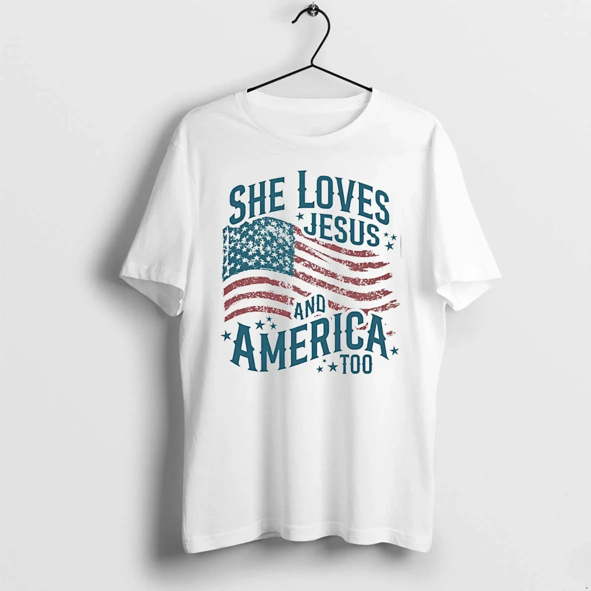 Classic She Loves Jesus And America Too Christian Patriotic 4th Of July Shirts Sweater Unisex T-shirt, Sweatshirt, Hoodie, Long Sleeve Tee - T-Shirt, Sweatshirt, Hoodie