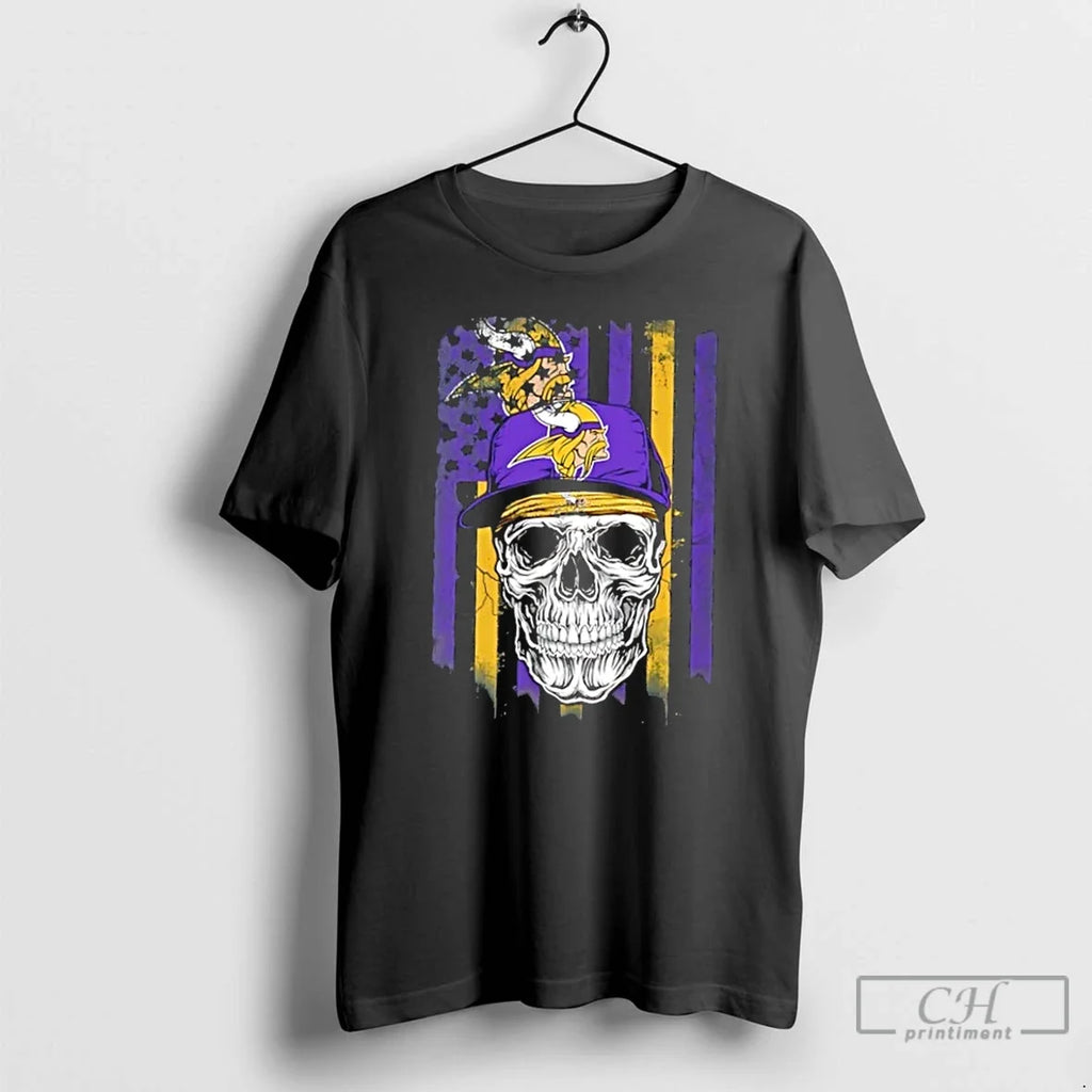 Classic Skull Wearing Cap Minnesota Vikings Us Flag T-Shirts, Hoodie, Sweatshirt - T-Shirt, Sweatshirt, Hoodie
