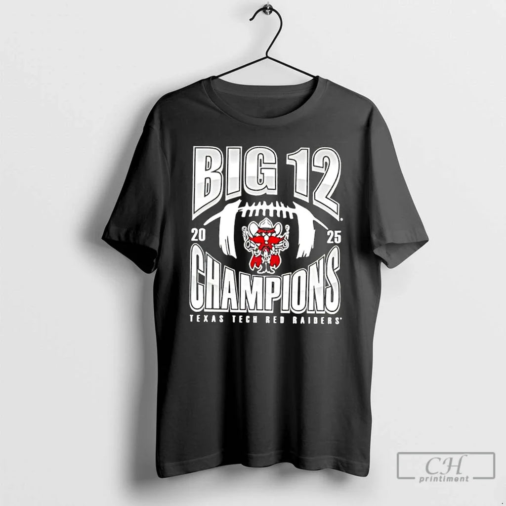 Classic Texas Tech Red Raiders Black 2025 Big 12 Football Champions Mascot T-Shirts, Hoodie, Sweatshirt - T-Shirt, Sweatshirt, Hoodie