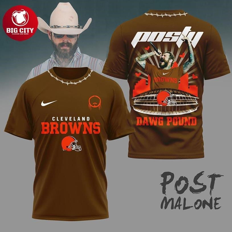 Cleveland Browns 2025 Post Malone Posty Dawg Pound Two Sided Shirt Unisex T-shirt, Sweatshirt, Hoodie, Long Sleeve Tee - T-Shirt, Sweatshirt, Hoodie