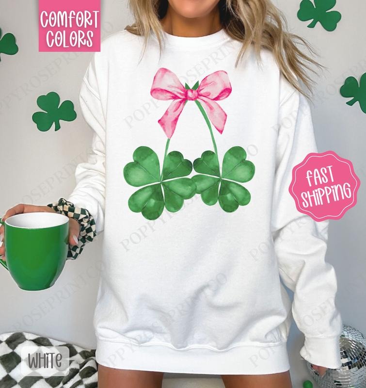 Clover Bow Comfort Colors St Patrick'S Day Cute T-Shirts, Hoodie, Sweatshirt - T-Shirt, Sweatshirt, Hoodie