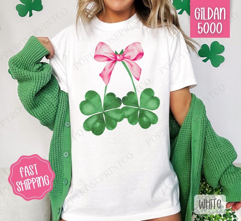 Clover Bow Shirt Gildan St Patrick'S Day Cute Plus Sizes T-Shirts, Hoodie, Sweatshirt - T-Shirt, Sweatshirt, Hoodie