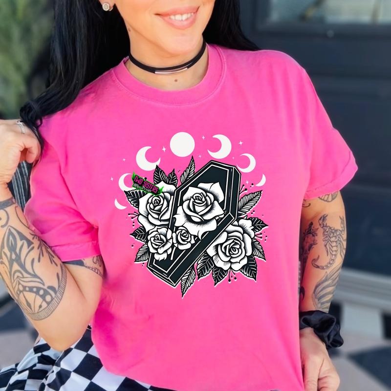 Coffin & Moon Celestial Roses Short Sleeve Shirt Neon Pink Comfortable Cozy Summer Ready Alt T-Shirts, Hoodie, Sweatshirt - T-Shirt, Sweatshirt, Hoodie