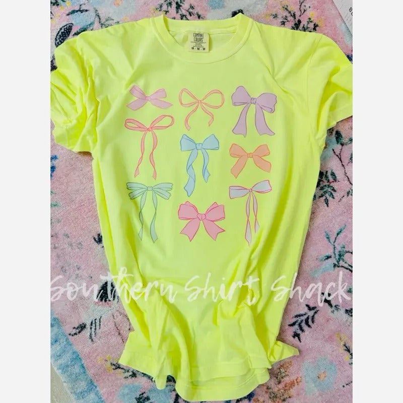 Colorful Coquette Bows Neon Yellow Comfort Colors T-Shirts, Hoodie, Sweatshirt - T-Shirt, Sweatshirt, Hoodie