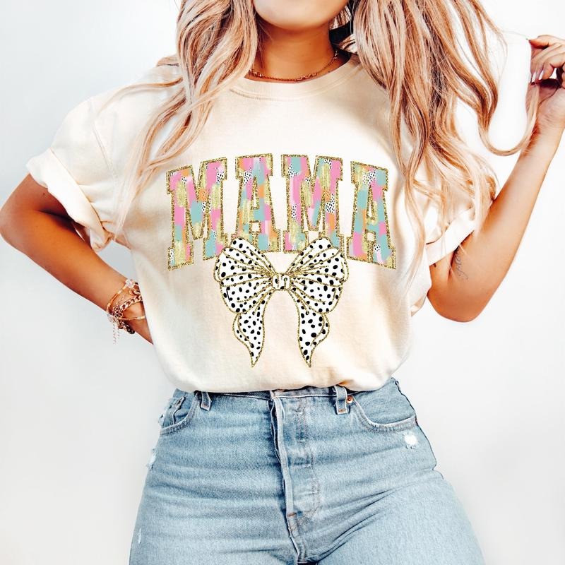 Colorful Coquette Mama Mom Bright Color Mama Coquette Bow Dalmatian Dots Brushstroke Mama Varsity T-Shirts, Hoodie, Sweatshirt - T-Shirt, Sweatshirt, Hoodie
