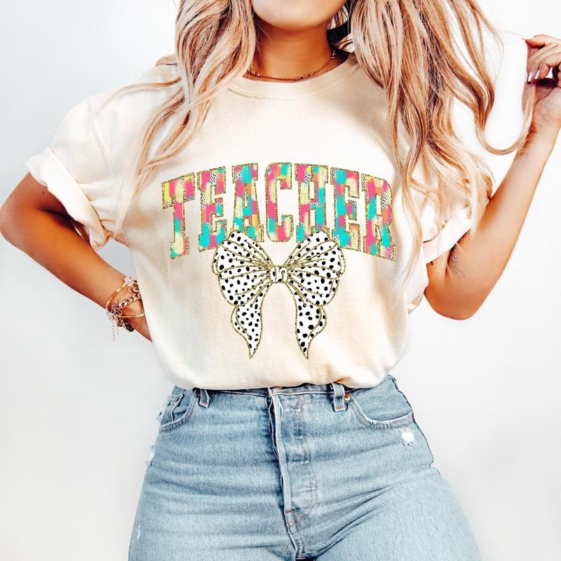 Colorful Coquette Teacher Retro Teacher Coquette Teacher Bow Dalmatian Dots Brushstroke Teacher Teacher Life T-Shirts, Hoodie, Sweatshirt - T-Shirt, Sweatshirt, Hoodie