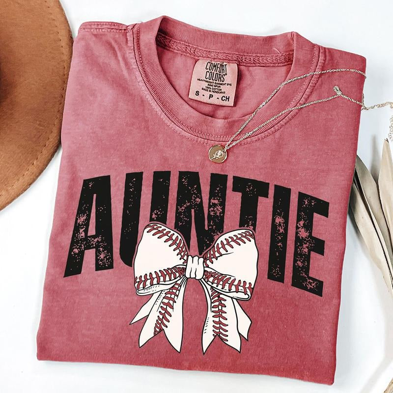 Comfort Colors Auntie Baseball Shirt Baseball Bow Shirt Sport Aunt Shirt Aunt Baseball Aunt T-Shirts, Hoodie, Sweatshirt - T-Shirt, Sweatshirt, Hoodie