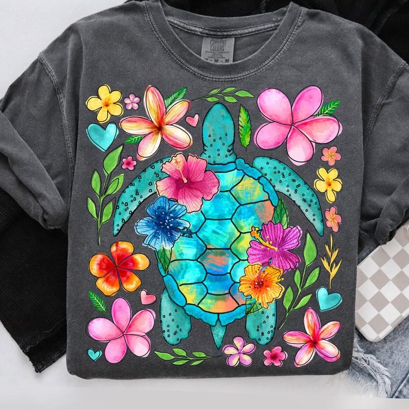 Comfort Colors Boho Floral Sea Turtle Summer Brushstroke Turtle Shirt Beach Turtle Shirt Fisherman T-Shirts, Hoodie, Sweatshirt - T-Shirt, Sweatshirt, Hoodie
