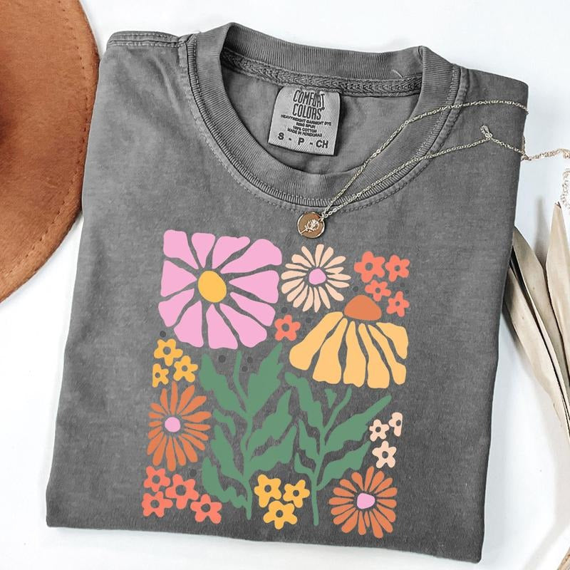 Comfort Colors Boho Floral Shirt Abstract Wildflower Shirt Spring Shirt Nature T-Shirts, Hoodie, Sweatshirt - T-Shirt, Sweatshirt, Hoodie