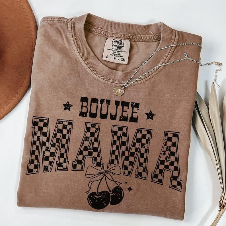 Comfort Colors Boujee Mama Mom Shirt Checkered Letter Mom Cute Casual Woman T-Shirts, Hoodie, Sweatshirt - T-Shirt, Sweatshirt, Hoodie