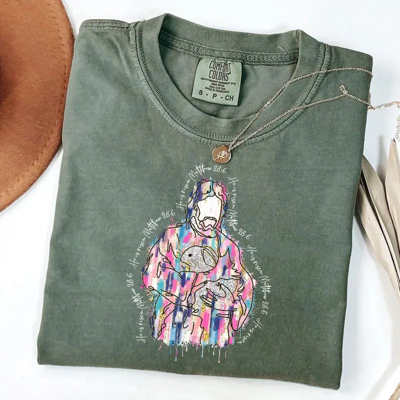 Comfort Colors Brush Stroke Jesus He Is Risen Shirt Easter Bible Verse Easter Shirt T-Shirts, Hoodie, Sweatshirt - T-Shirt, Sweatshirt, Hoodie