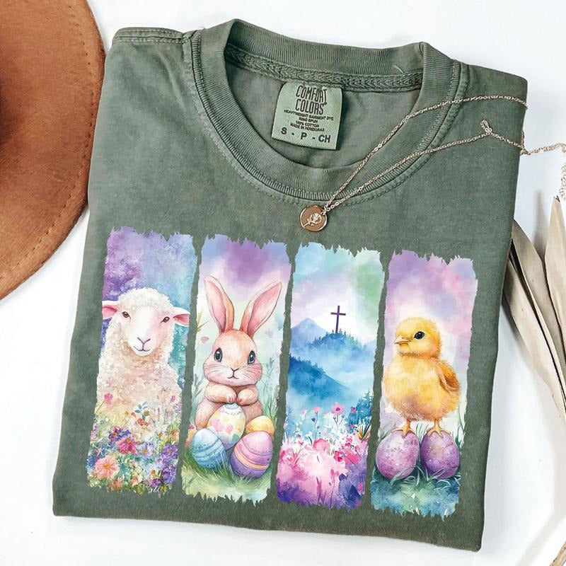 Comfort Colors Brushstroke Easter Shirt Pastel Spring Christian Shirt Cute Bunny Lamb Chick Faith Easter Shirt He Is Risen T-Shirts, Hoodie, Sweatshirt - T-Shirt, Sweatshirt, Hoodie