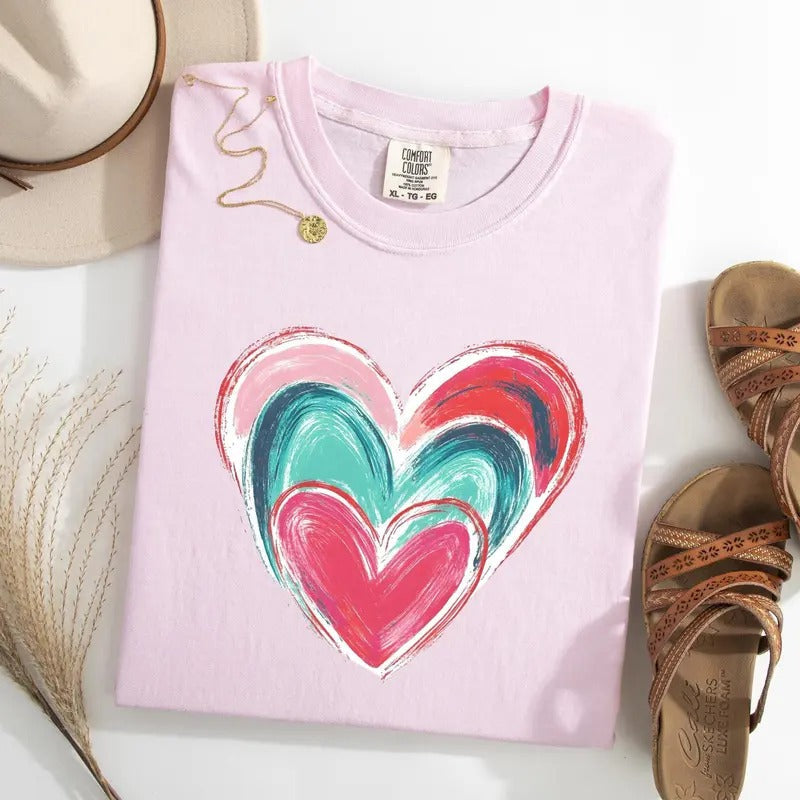 Comfort Colors Brushstroke Heart Shirt Heart Shirt Love Shirt T-Shirts, Hoodie, Sweatshirt - T-Shirt, Sweatshirt, Hoodie