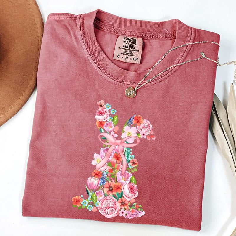 Comfort Colors Bunny Easter Coquette Shirt Watercolor Floral Easter Bunny Shirt Easter Coquette Bow T-Shirts, Hoodie, Sweatshirt - T-Shirt, Sweatshirt, Hoodie