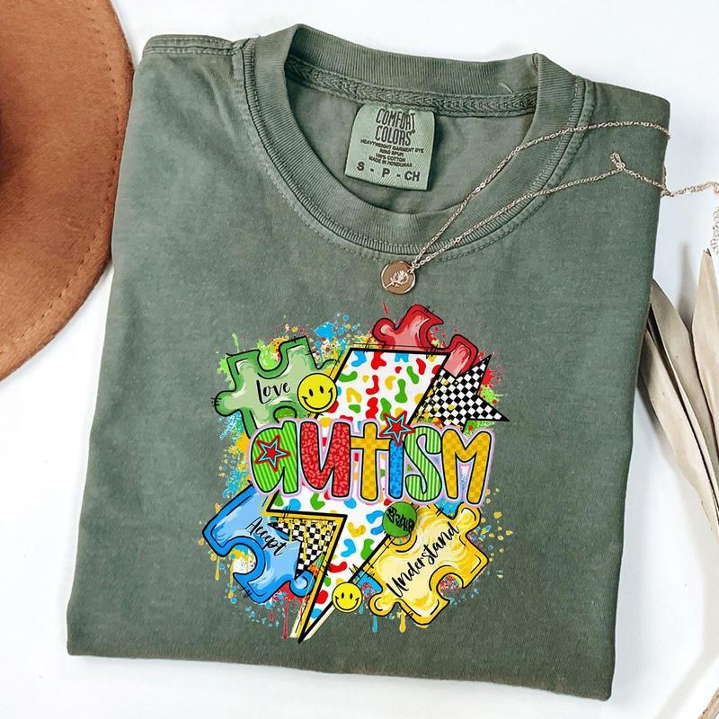 Comfort Colors Checkerboard Autism Puzzle Shirt Retro Autism Heart Puzzle Autism Support Shirt Education T-Shirts, Hoodie, Sweatshirt - T-Shirt, Sweatshirt, Hoodie