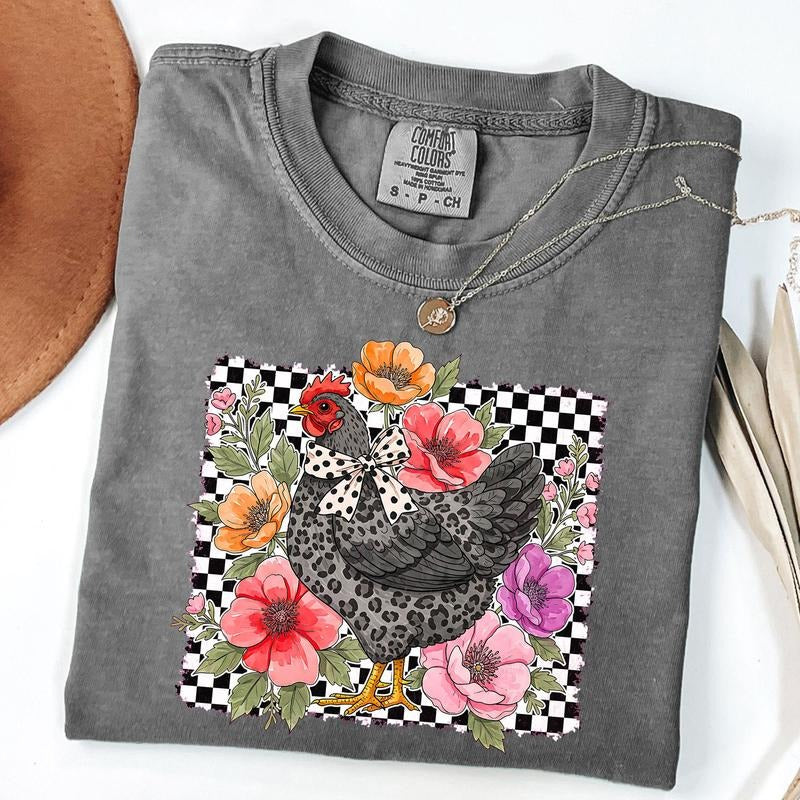 Comfort Colors Checkered Floral Chicken Shirt Wildflower Chicken Chicken Lover Shirt Farm Life T-Shirts, Hoodie, Sweatshirt - T-Shirt, Sweatshirt, Hoodie