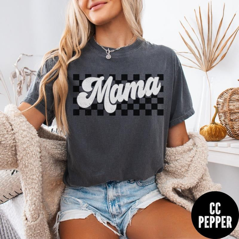 Comfort Colors Checkered Mama Retro Mama Shirt Distressed Mama Shirt New Mom Pregnancy Reveal T-Shirts, Hoodie, Sweatshirt - T-Shirt, Sweatshirt, Hoodie