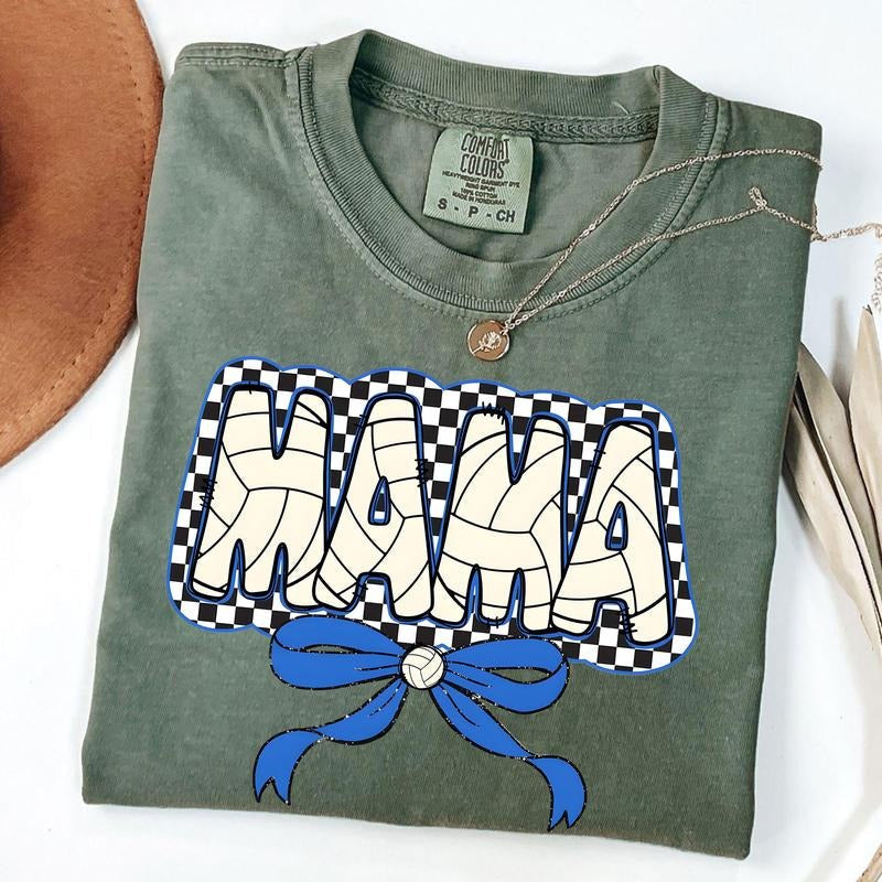 Comfort Colors Checkered Mama Volleyball Shirt Sport Mama Bow Shirt Volleyball Lover Mom Shirt T-Shirts, Hoodie, Sweatshirt - T-Shirt, Sweatshirt, Hoodie