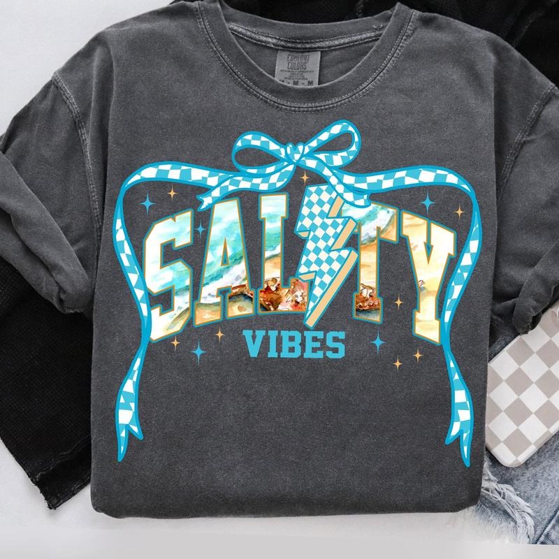 Comfort Colors Checkered Salty Summer Salty Coquette Summer Bow Shirt Summer Beach Coquette Beach Shirt T-Shirts, Hoodie, Sweatshirt - T-Shirt, Sweatshirt, Hoodie