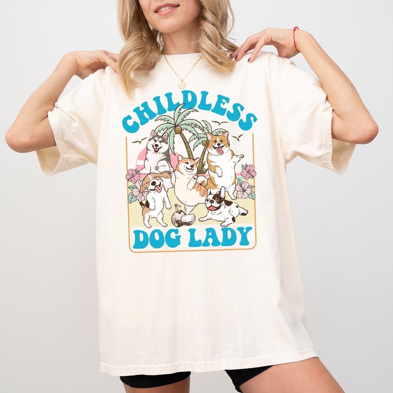 Comfort Colors Childless Dog Lady Shirt Funny Coconut Tree Printed Feminism Shirt Childless Dog Dog Mom Reproductive Rights Womenswear Comfy Fabric Casual Tops Relaxed Fit Chic T-Shirts, Hoodie, Sweatshirt - T-Shirt, Sweatshirt, Hoodie