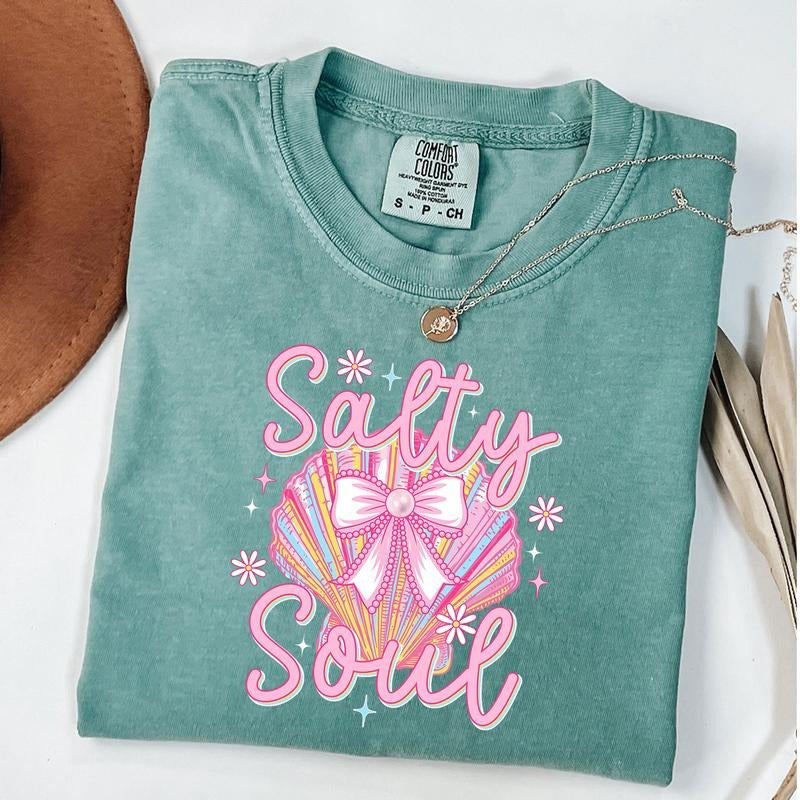 Comfort Colors Clam Pearl Coquette Salty Soul Summer Pink Clam Shirt Summer Beach Girly Summer Shirt T-Shirts, Hoodie, Sweatshirt - T-Shirt, Sweatshirt, Hoodie