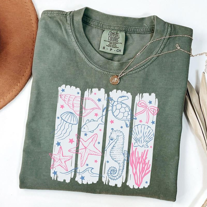 Comfort Colors Coastal Summer Shirt Beach Coquette Ocean Shirt T-Shirts, Hoodie, Sweatshirt - T-Shirt, Sweatshirt, Hoodie