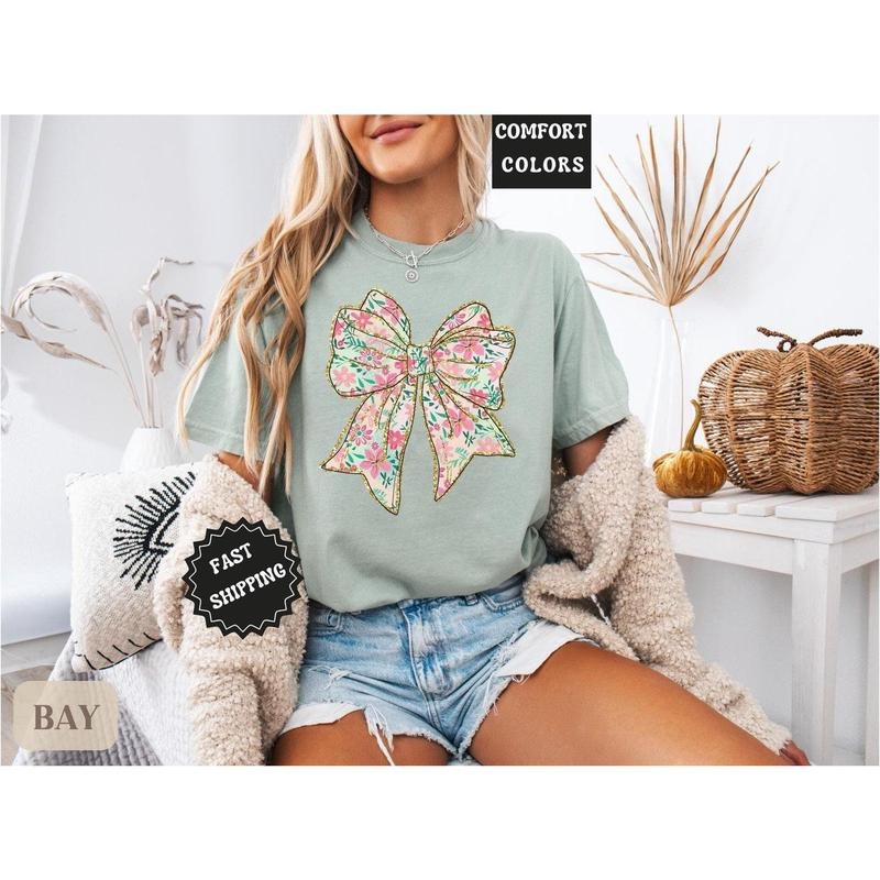 Comfort Colors Coquette Bow Shirt Floral Bow Coquette Soft Girl Era Girlie Girl Shirt Ribbon Shirt Teen Girl Girly T-Shirts, Hoodie, Sweatshirt - T-Shirt, Sweatshirt, Hoodie