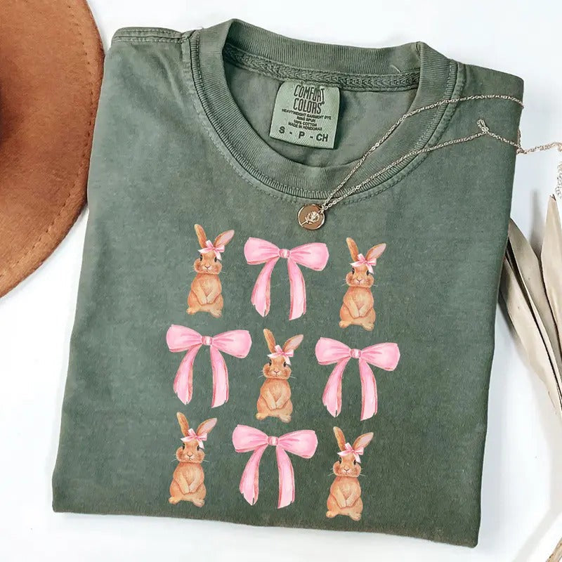 Comfort Colors Coquette Bunny Bunny Bow Shirt Easter Coquette Bow Shirt T-Shirts, Hoodie, Sweatshirt - T-Shirt, Sweatshirt, Hoodie