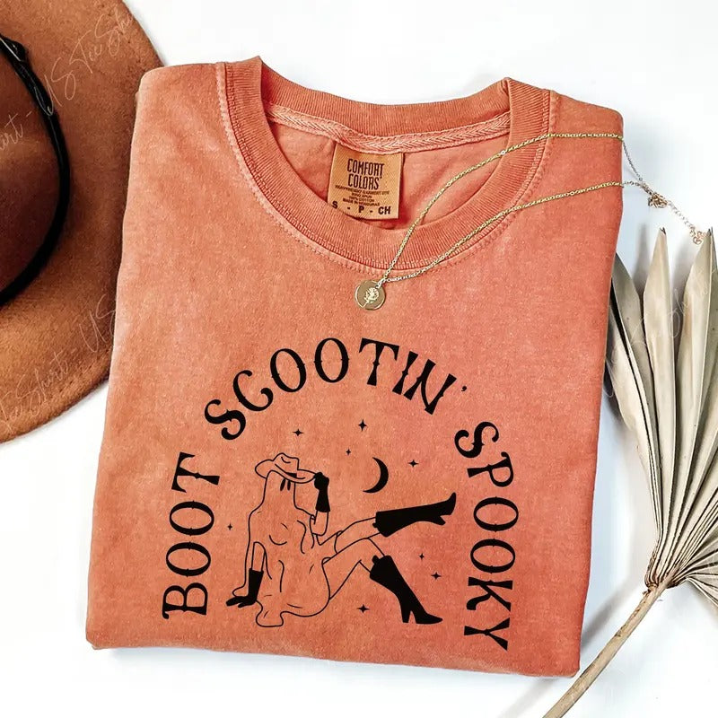 Comfort Colors Cowgirl Halloween Shirt Boot Scootin Spooky Shirt Western Halloween Shirt Spooky Season Shirt Ghost Cowgirl Halloween T-Shirts, Hoodie, Sweatshirt - T-Shirt, Sweatshirt, Hoodie