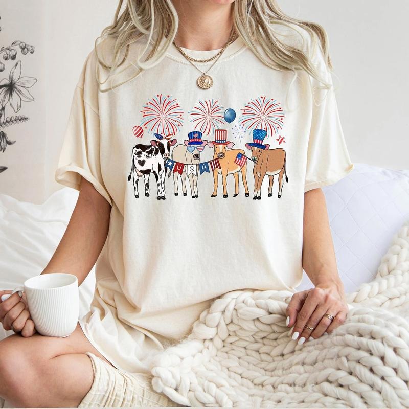 Comfort Colors Cute Cows 4th July Shirt American Flag Shirt Independence Day Western Patriotic Shirt Farm Animals Lover Shirt T-Shirts, Hoodie, Sweatshirt - T-Shirt, Sweatshirt, Hoodie