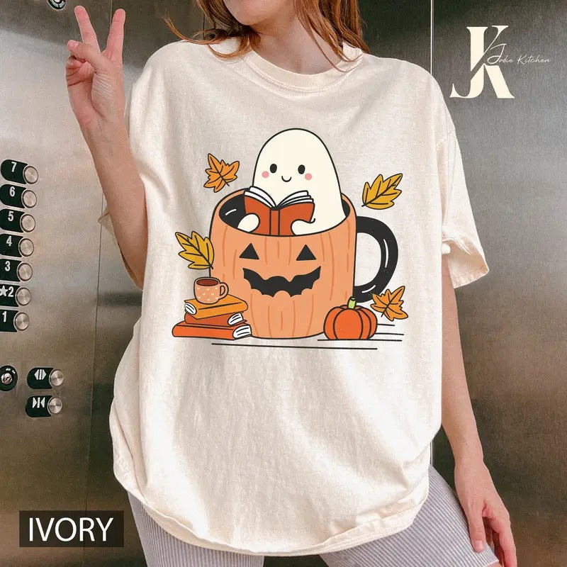 Comfort Colors Cute Ghost Reading Books Shirt Halloween Shirt Books Lover Halloween Shirt Bookish Halloween Shirt Spooky Season T-Shirts, Hoodie, Sweatshirt - T-Shirt, Sweatshirt, Hoodie